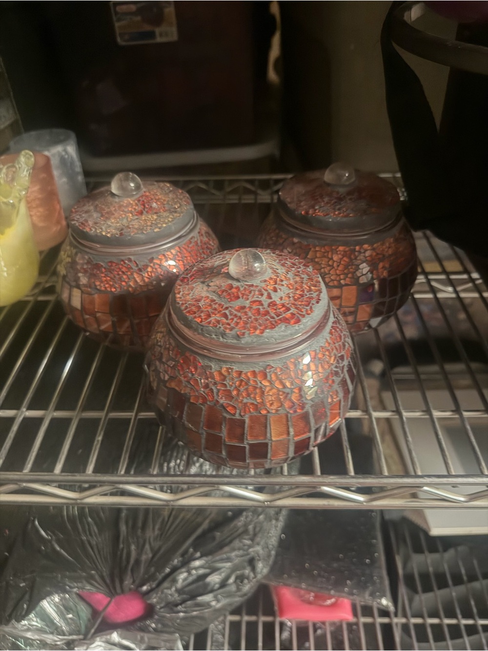 Mosaic Glass Jar Set - Amber Copper Red Tones